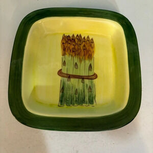 Amora large asparagus painted square plate platter  serving dish